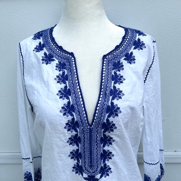 Vineyard Vines Tunic Dress Embroidered Sz S 100% Cotton White/Navy Nautical - Picture 2 of 13